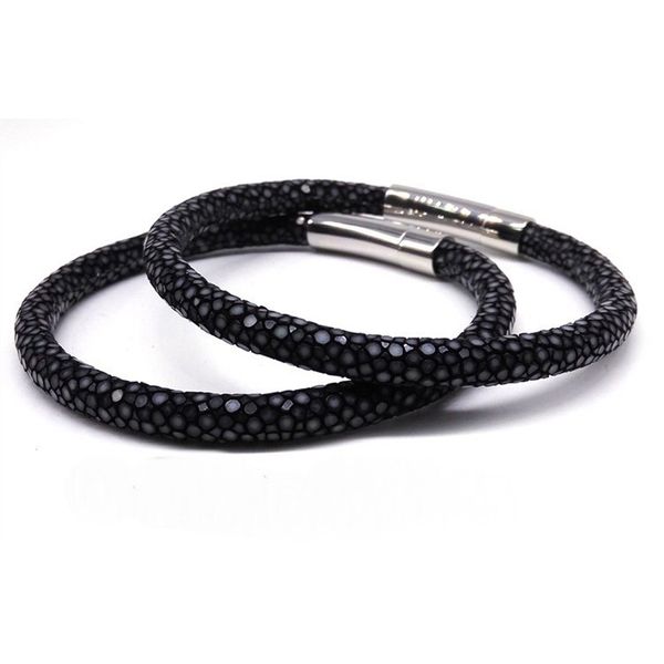 

charm genuine leather bracelets stainless steel men watch accessories luxury thailand black stingray leather bracelet strap, Golden;silver