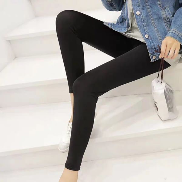 

*women high waist pencil pants autumn winter casual solid color leggings stretchy elastic pencil high waist feet nine trousersg1, Black