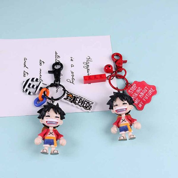 

japanese cartoon anime one piece luffy doll keychain keyring for women bag charm pendant trinkets, Silver