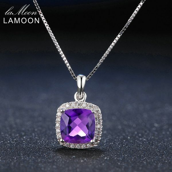 

lamoon 925 sterling silver necklace natural amethyst gemstone pendant jewelry real gold plateld chain luxury necklaces lmni045