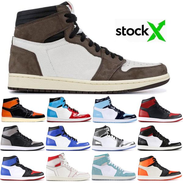 

1 high travis scotts fearless obsidian mens basketball shoes spiderman unc 1s chicago banned bred toe black designer sneakers