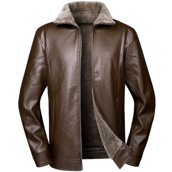 

faux leather jacket men fur lapel casual vintage biker leather jacket coat plus velvet padded warm slim pu for men ds8014, Black