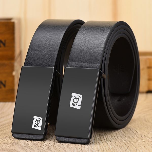 

leather inside smooth buckle business fashion youth belt student pants with printing l belt, Black;brown