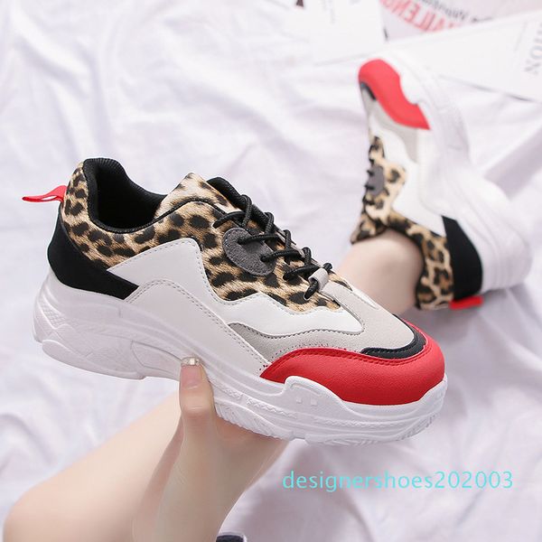 

women casual shoes spring match colors leopard print sneakers thick bottom fashion brand women flats lace up female daddy shoes d3, Black