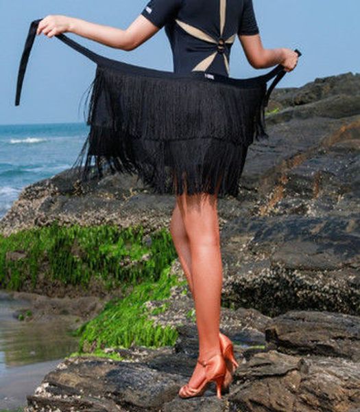 

2020tassels latin dance apron short skirt new style clothing women's chachaskirt professionrumba gymnastic performance, Black;red