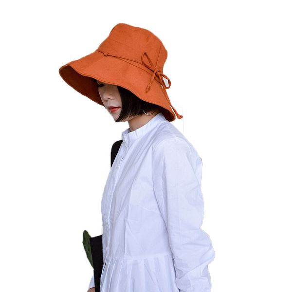 

new women summer sunscreen hat big bow sunbonnet fedoras women big brim cotton bucket hats outdoor fisherman hats beach cap, Blue;gray