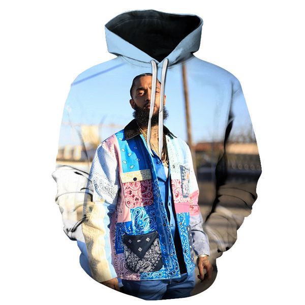 

nipsey hussle 3d digital printing sweatshirts rapper cosplay hoodies men hip hop hooded pullover fashion sweatershirt hoody, Black
