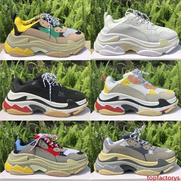 

2019 triple s men shoes paris fashion platform women sneakers beige green yellow golden mesh leather male madame casual chaussure