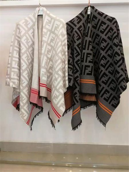 

ff letter brand fends women tassel cape luxury vintage cashmere scarf female casual clothing winter outdoor coats cloak warm wraps c101606, White