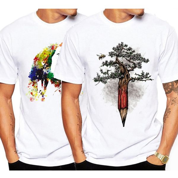 

summer fashion tree printed t shirt men's cool design crew neck mens fashion designer t shirt shor s-3xl, White;black