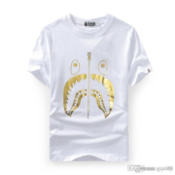 

new men's wear ape tshirts gold shark head printed short sleeved t-shirts justin bieber men women's t-shirt fear of god sale, White