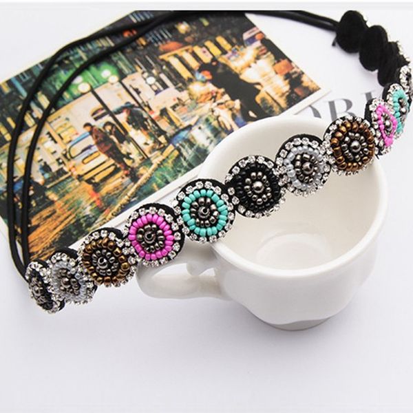 

Multicolored Women Hair Accessories Bohemian Handmade Elastic Round Beads Headbands 4I3023