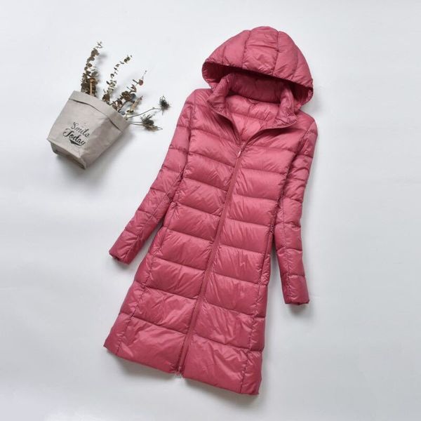 

down jacket women's 2019 new style thin long hooded detachable thick plus-sized long down jacket women's, Black;white