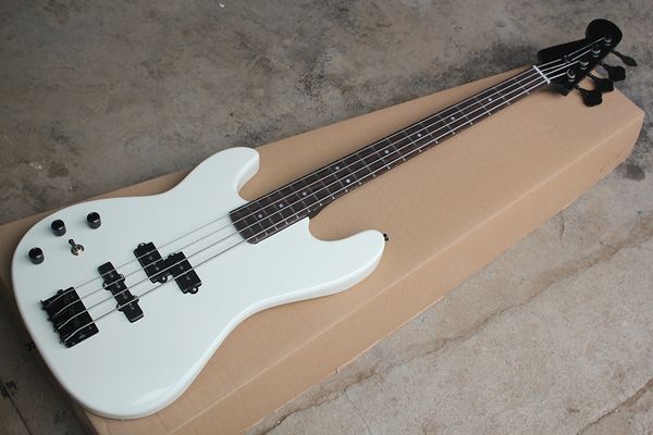 

factory custom 4-string left hand white electric bass guitar with rosewood fretboard,black hardwares,black neck,offer customized