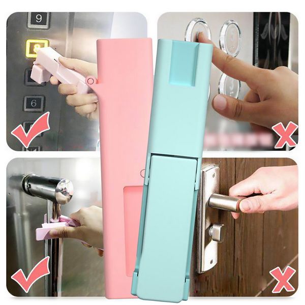 

pink blue anti-epidemic artifact protection press tthe door to open the small artifact to avoid contact press the elevator gadget