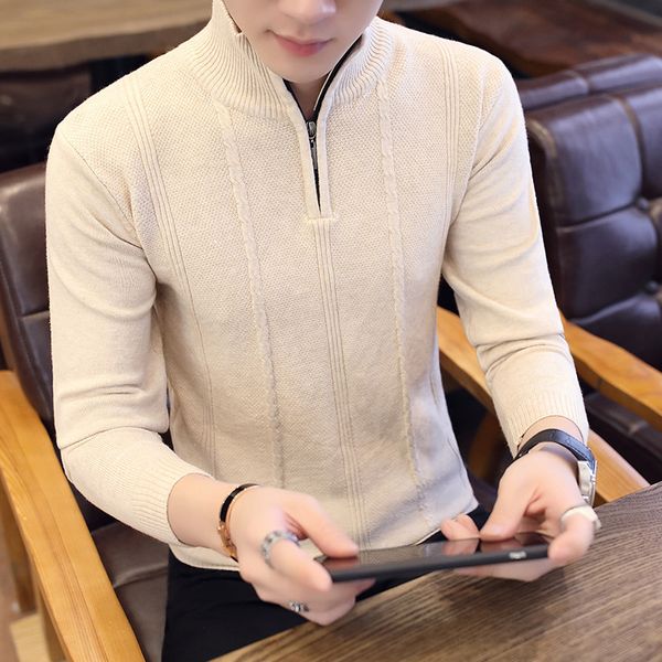 

spring 2020 men half turtleneck youth pure color set of head and zipper sweater, White;black