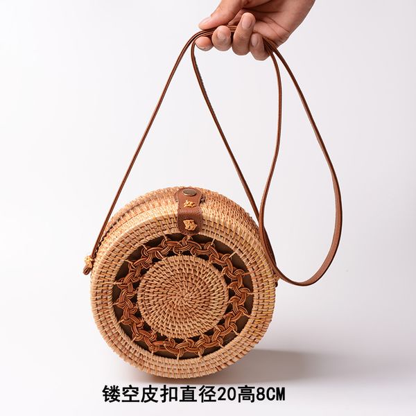 

rattan ins hand rattan openwork pentagram net bag 20 * 8pu leather buckle bag