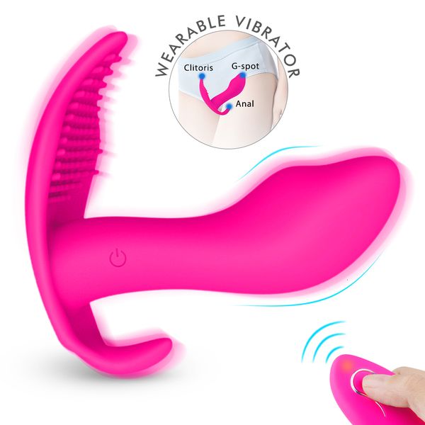 Indossabile Farfalla Dildo Vibratore Telecomando senza fili G-spot Stimolatore del clitoride Mutandine femminili Massaggiatore Giocattoli del sesso per le donne Y191022