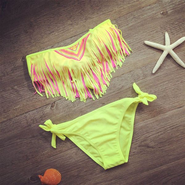 

2019 new children swimwear tassel girls split swimwear baby kids two piece biquini infantil swimsuits girls bikini bathing suit