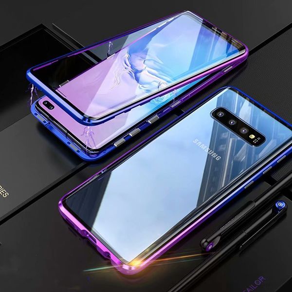 

luxury magnetic gradient metal bumper case for samsung galaxy s10 s10pro+ cover full body protective tempered glass coque funda