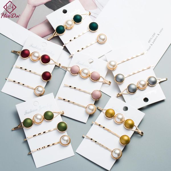 

2019 summer new women graceful pearl hairgrips set japan korean elegant girls pink green hair pins clips fashion lady jewelry, Golden;white