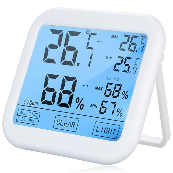 

digital hygrometer indoor thermometer, humidity gauge indicator room thermometer, built-in clock and time display,accurate tempe