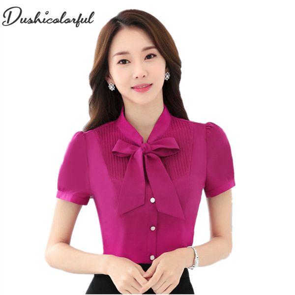 

new 2020 summer short sleeve women's fashion office lady shirt women blouse v-neck women's clothing blusas, White