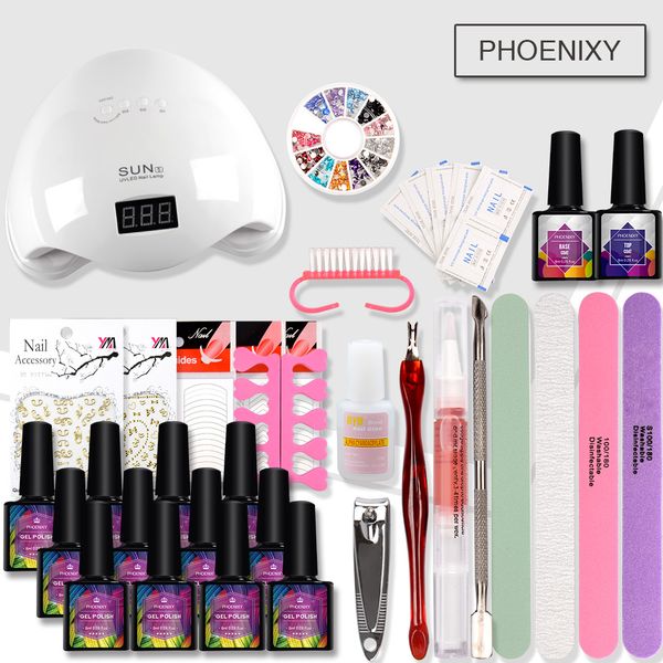 

full nail set manicure set 48w led lamp 12pcs nail uv gel polish all for manicure art tools kit kit