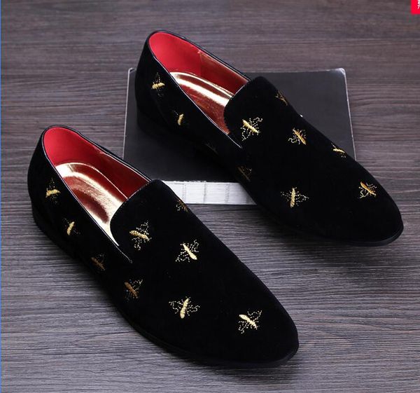 

fashion men loafers slip on mens velvet shoes casual velvet slippers british loafers shoes men flats wedding and party shoes cs02, Black