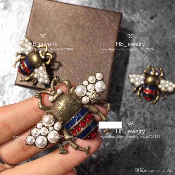 

popular fashion brand high version bee pearl brooch for lady design women party wedding lovers gift luxury jewelry for bride with box, Gray