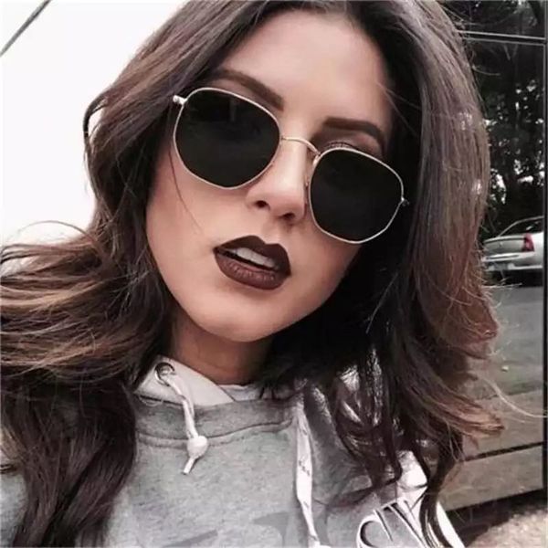 

2020 polygonal women sunglasses men glasses lady retro metal sun glasses vintage mirror uv400, White;black