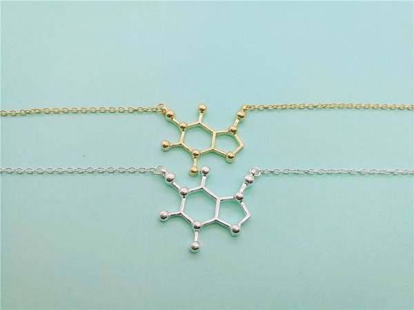 

coffee molecule geometric pendant necklace chemical molecules necklace science structure chemistry necklaces for nurse jewelry, Silver