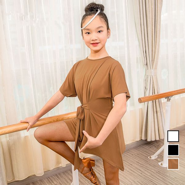 

latin dance clothing children's practice clothes short-sleeve performance standard dress, Black;red