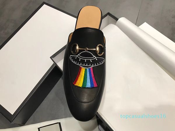 

luxury mules princetown leather loafers men muller slipper shoes black star small bee metal men wonen fur slippers ladies casual sanda t16