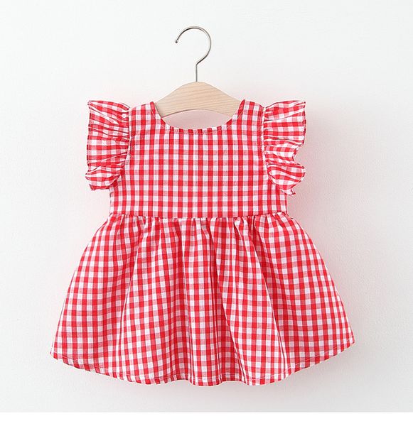 

4 pieces/lot) 2020 summer girl's dress plaid 042102, Red;yellow