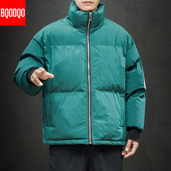 

m-5xl зимняя куртка мужчины куртка белый тепловой мода стенд воротник куртка мужской теплый твердый хип-хоп толстые куртки и пальто парки, Black