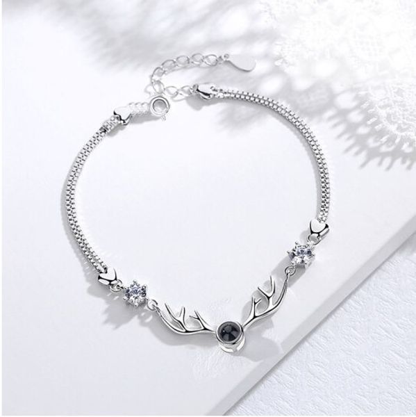 

925 sterling silver маленький лось браслет 100 языки say i love bracelet вы memory net red deer вы корейский стиль, Black