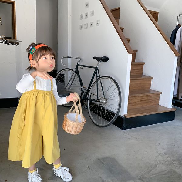 

korean style fashion girls 3 colors wide leg overalls spring summer baby girl oversized suspender trousers y200704, Blue