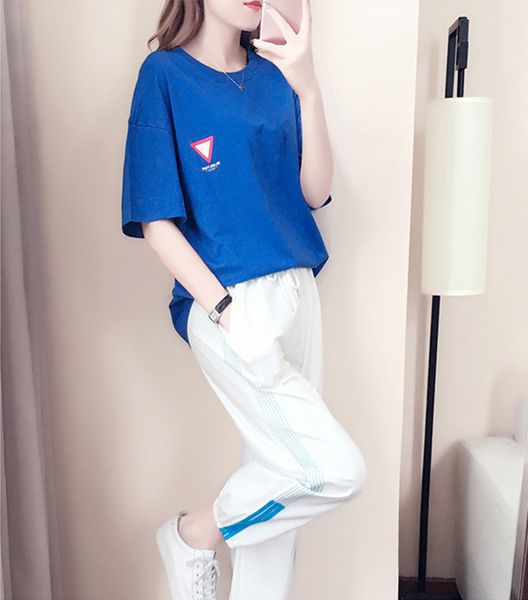 

mr.nut 2019 new short-sleeved sports suit female loose temperament fashion korean casual two-piece summer trend, White