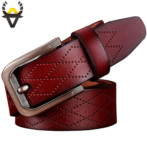 

fashion geometric genuine leather belts for men luxury pin buckle wide belt man second layer cowskin strap male, Black;brown