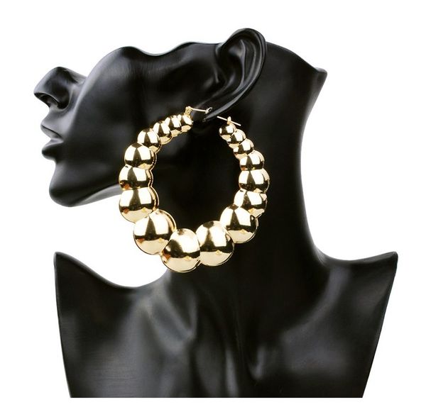 

european and american style large exaggerated hoop earrings gold circle round retro punk bamboo basketball iron jewelry, Golden;silver