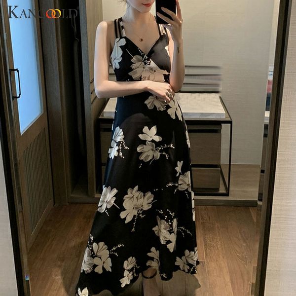 

kancoold dress fashion women  sleeve printed backless camisole natural dress brief v-neck new women 2019dec13, Black;gray