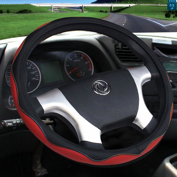 

kkysyelva leather steering wheel covers for car bus truck 36 38 40 42 45 47 50cm diameter auto steering-wheel cover