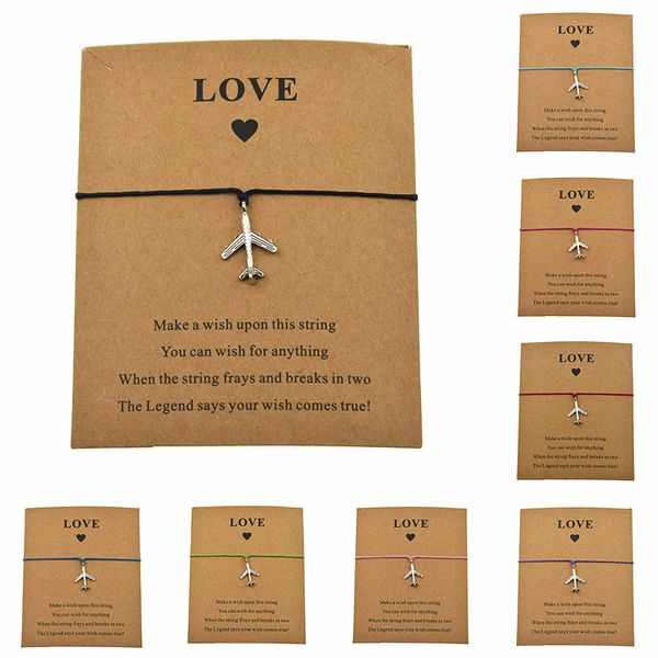 

fashion silver plane airplane charm make a love card adjustable bracelets for women men aircraft jewelry christmas gifts, Golden;silver