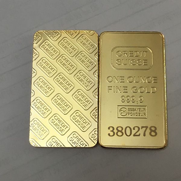 10 peças moeda não magnética credit suisse 1 oz 24k decoração banhada a ouro barra colecionável com número de laser serial diferente