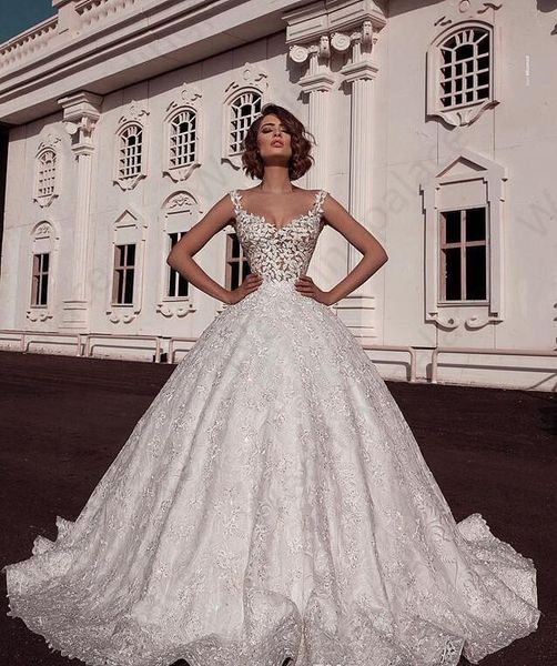 

fashionable saudi arabic wedding dresses 2019 sweetheart spaghetti straps middle east applique court train ball gown bridal gowns plus size, White