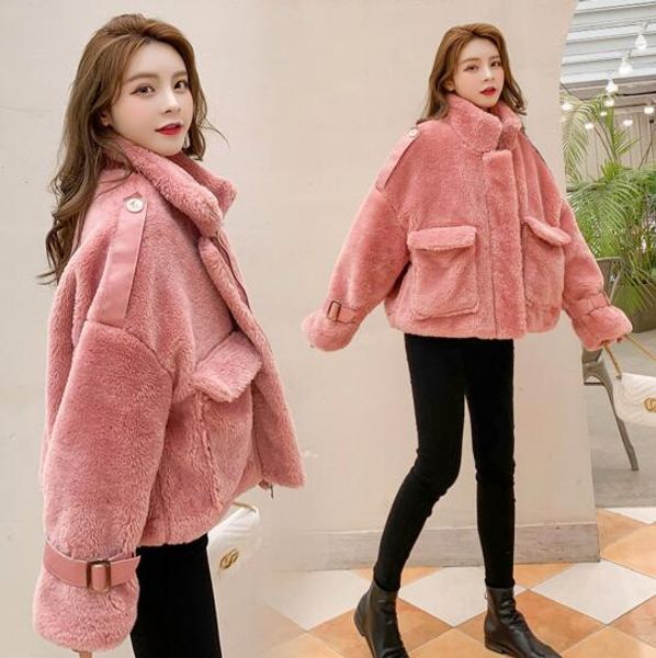 

new winter loose collar faux lamb fur short plush coat, Black;brown