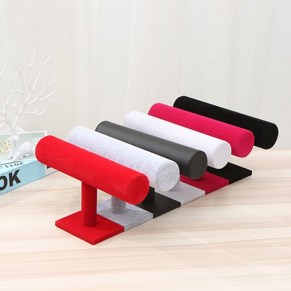 

1pc watch jewelry organizer t-bar rack velvet/pu leather portable bracelet bangle necklace display stand holder, Pink;blue