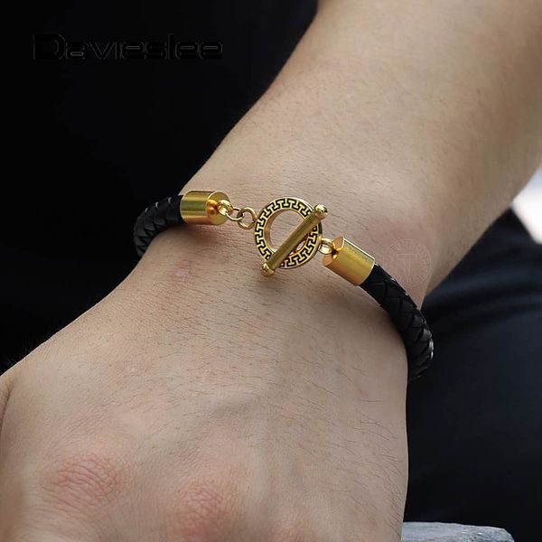 

6mm leather bracelet for men women black man-made leather rope silver gold color unique toggle clasp jewelry gifts ltbl008