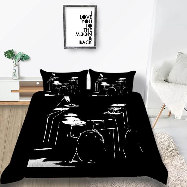 Drum Bedding Set Black Creative Fashionable Duvet Cover Musical